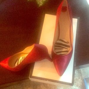 Red dress low heel polished fabric dress pump